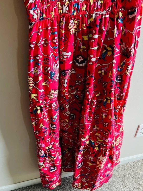 Anthropologie Maeve Somerset Maxi Dress M in Red Geo Floral Print Cotton Dress - Picture 7 of 11